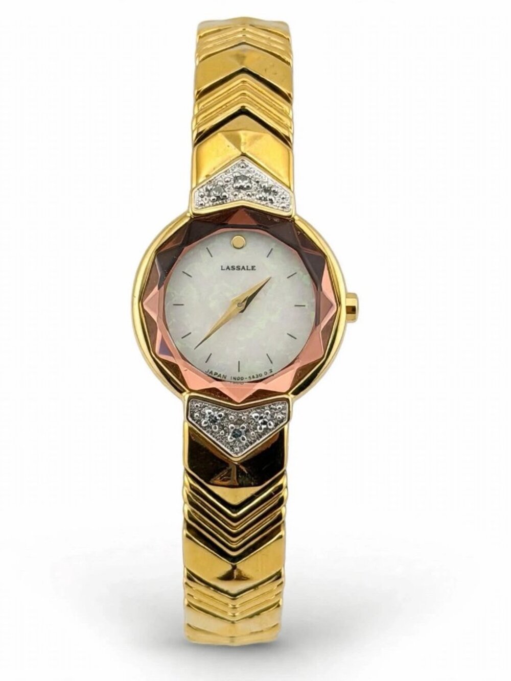 Vintage Lassale By Seiko 1N00-1A59 Gold Faceted Crystal Mica Dial Ladies Watch